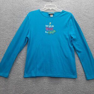 Don't Get Your Tinsel In A Tangle Blue Long Sleeve Holiday Shirt Funny Size Larg
